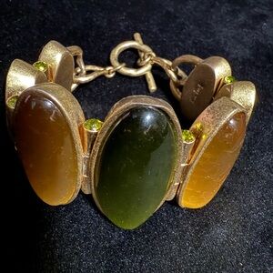 Lia Sophia Kiam Family Gold Tone and Glass Cab Toggle Bracelet